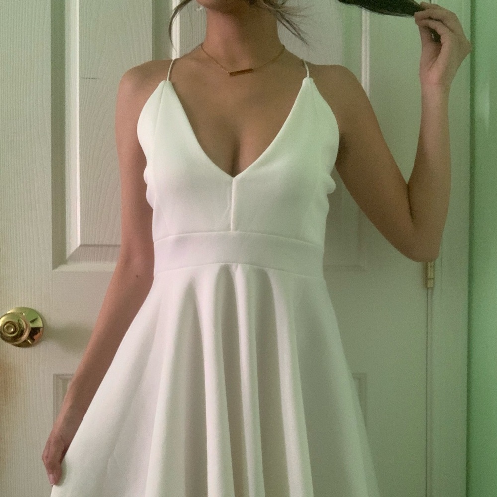 Boohoo Strappy Plunge Neck White Skater Dress